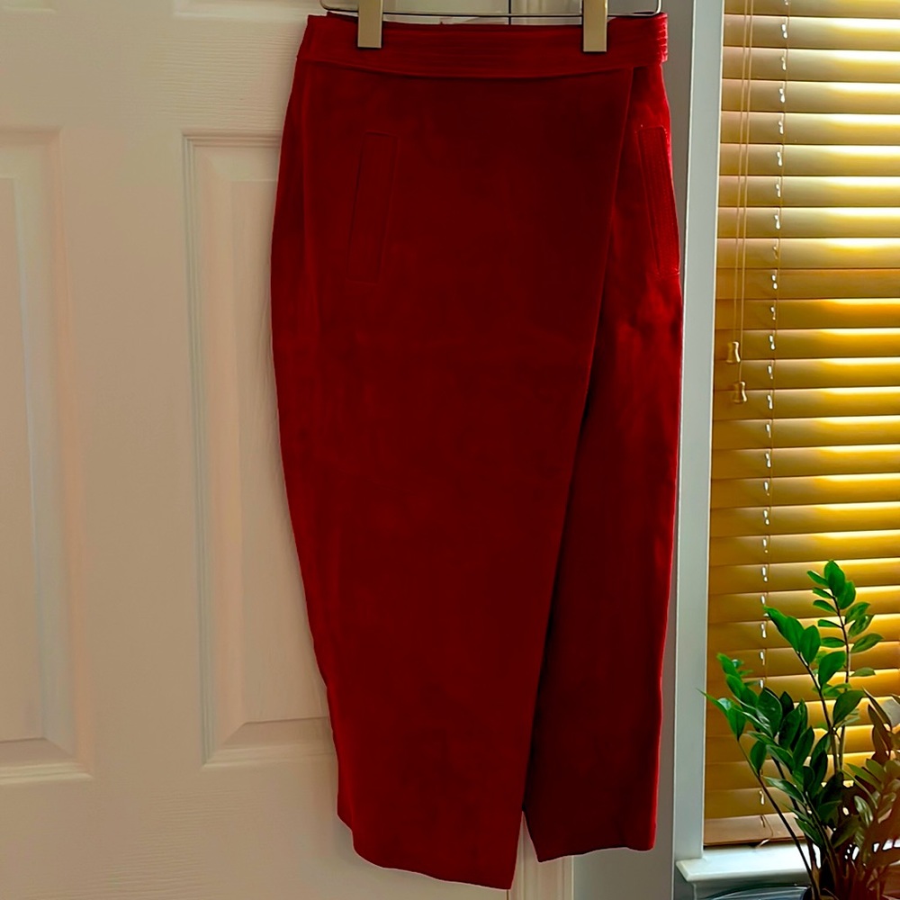 Red Suede Wrap Skirt